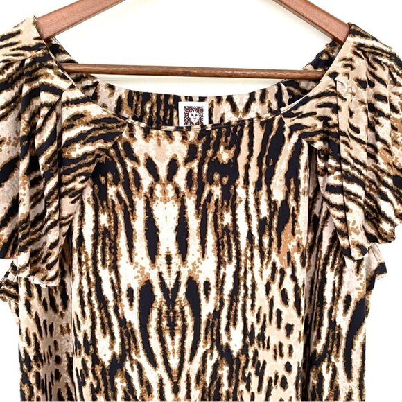 Anne Klein stretch jersey top with fluttery cap sleeves, animal print, plus size - Picture 6 of 11